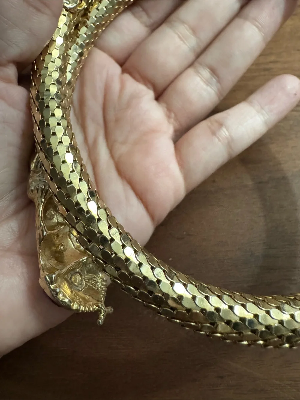 Vintage DL Auld Goldtoned Metal Mesh Adjustable Snake Choker Necklace *READ*